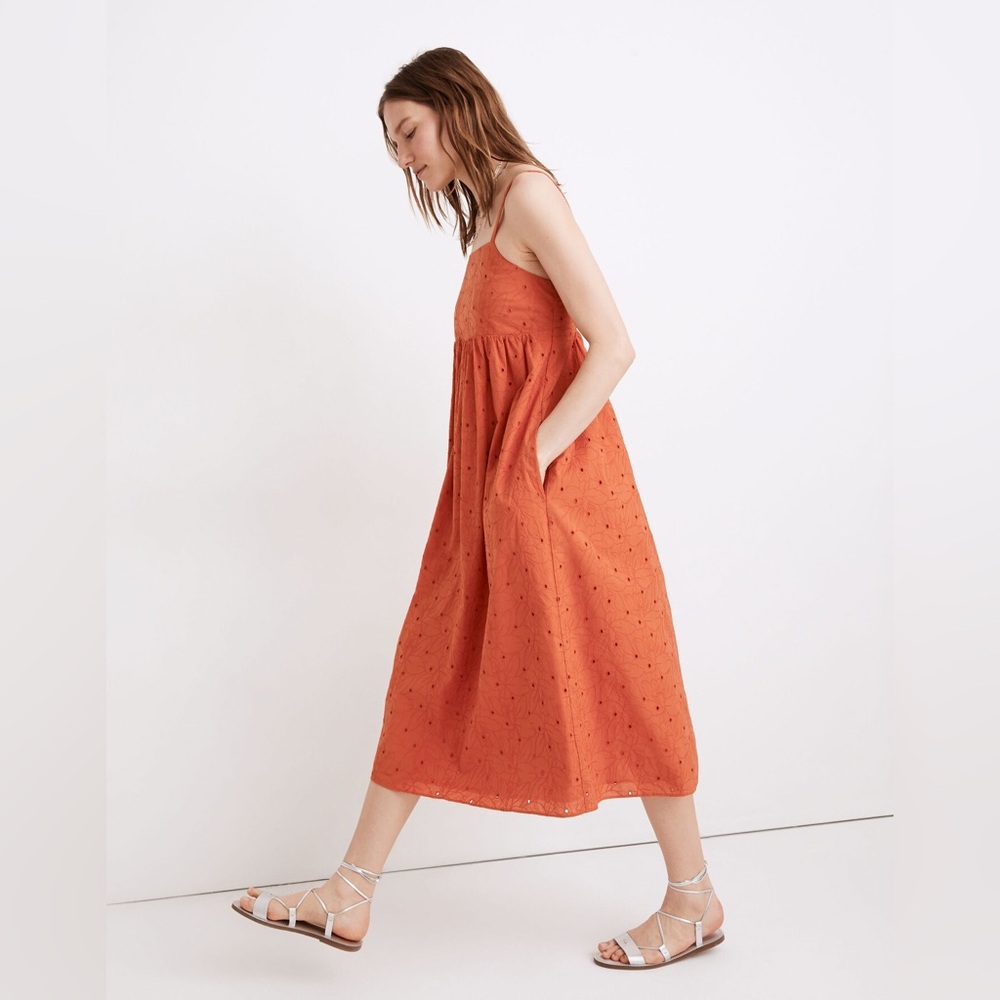 Madewell Eyelet Summertime Cami Midi Dress, Rusted Clay | Sz Large - Picture 2 of 6